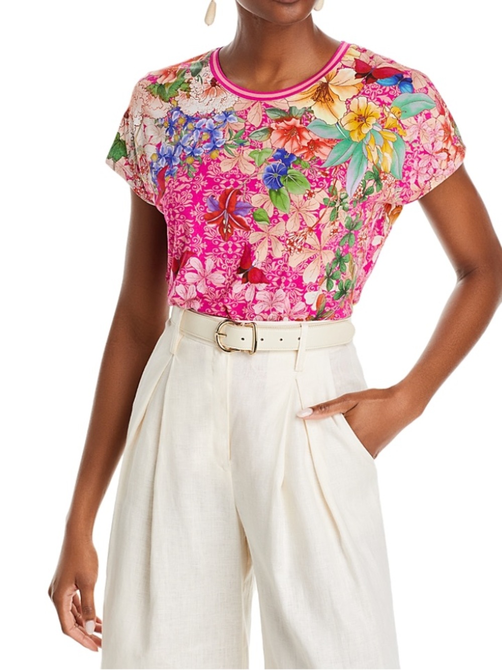 Johnny Was Pink Multi Floral Short Sleeve Tee